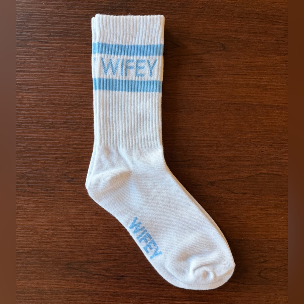 NWOT Wifey White and Blue Women's Crew Socks